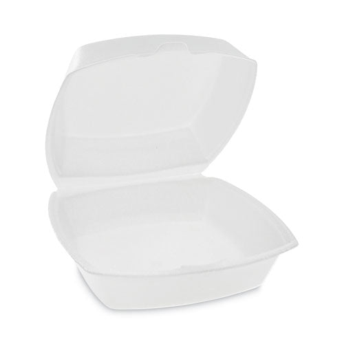 Image of Pactiv Evergreen YTH100800000 Foam Hinged Lid Container, Single Tab Lock, 6 x 6 x 3, White, 500/Carton