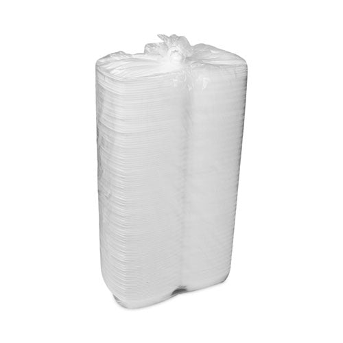 Image of Pactiv Evergreen YTH100800000 Foam Hinged Lid Container, Single Tab Lock, 6 x 6 x 3, White, 500/Carton