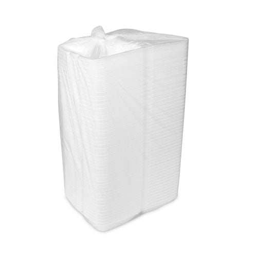 Image of Pactiv Evergreen YTH102050001 Foam Hinged Lid Container, Single Tab Lock #205 Utility, 9.2 x 6.5 x 2.8, White, 150/Carton