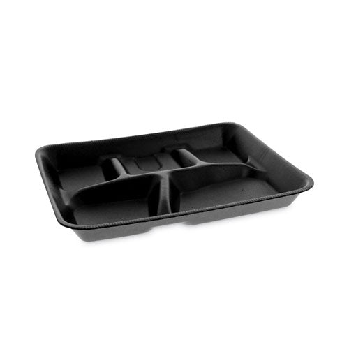 Image of Pactiv Evergreen YTHB0500SGBX Foam School Trays, 5-Compartment Tray, 8.25 x 10.25 x 1, Black, 500/Carton