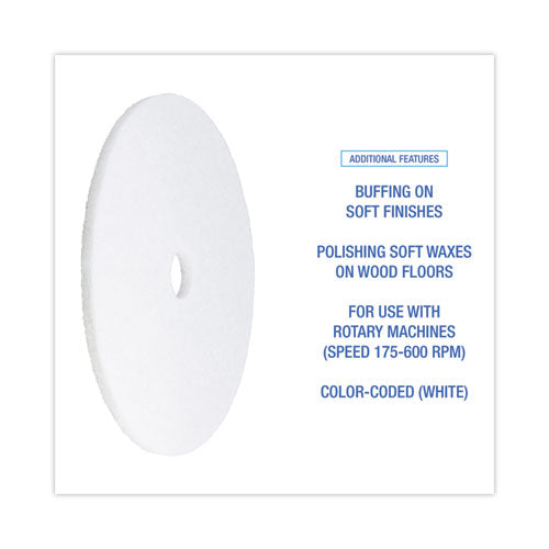 Image of BoardwalkÂ® Polishing Floor Pads, 21" Diameter, White, 5/carton
