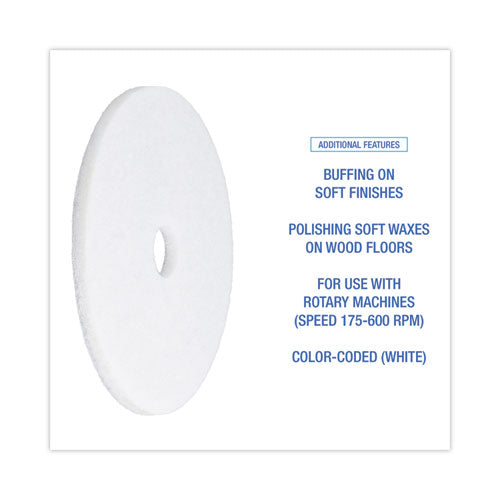 Image of Boardwalk® BWK4020WHI Polishing Floor Pads, 20" Diameter, White, 5/carton