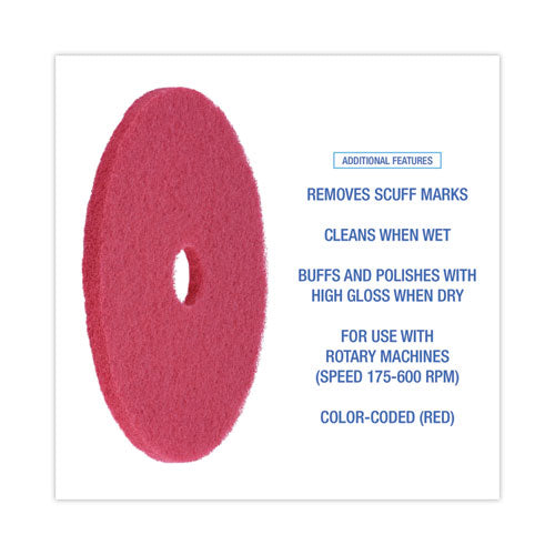 Image of Boardwalk® BWK4020RED Buffing Floor Pads, 20" Diameter, Red, 5/carton
