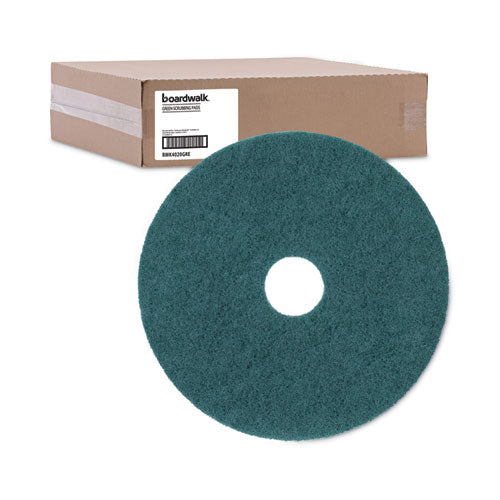 Image of Boardwalk® BWK4020GRE Heavy-Duty Scrubbing Floor Pads, 20" Diameter, Green, 5/carton