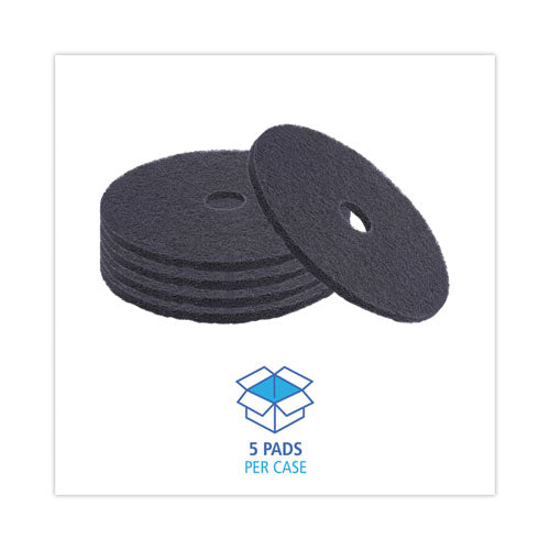 Image of Boardwalk® BWK4020BLA Stripping Floor Pads, 20" Diameter, Black, 5/carton