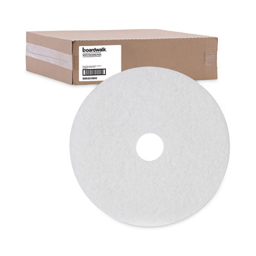 Image of Boardwalk® BWK4019WHI Polishing Floor Pads, 19" Diameter, White, 5/carton