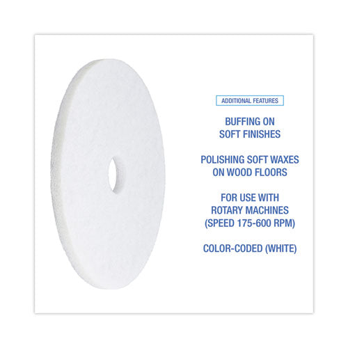 Image of Boardwalk® BWK4019WHI Polishing Floor Pads, 19" Diameter, White, 5/carton