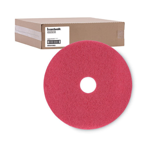 Image of Boardwalk® BWK4019RED Buffing Floor Pads, 19" Diameter, Red, 5/carton