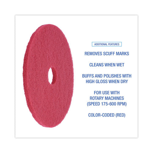 Image of Boardwalk® BWK4019RED Buffing Floor Pads, 19" Diameter, Red, 5/carton