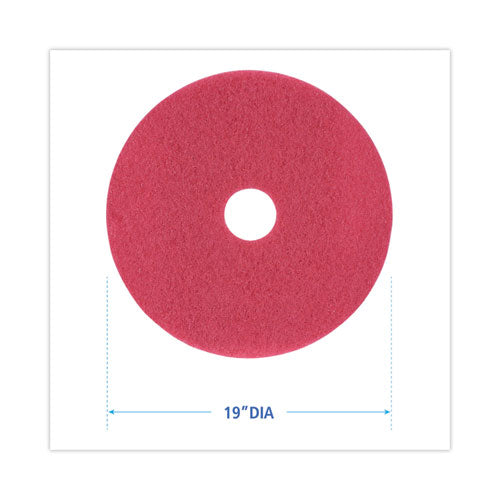 Image of Boardwalk® BWK4019RED Buffing Floor Pads, 19" Diameter, Red, 5/carton
