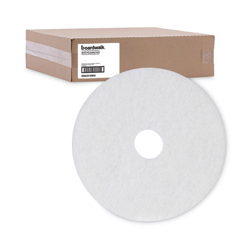 Image of Boardwalk® BWK4018WHI Polishing Floor Pads, 18" Diameter, White, 5/carton