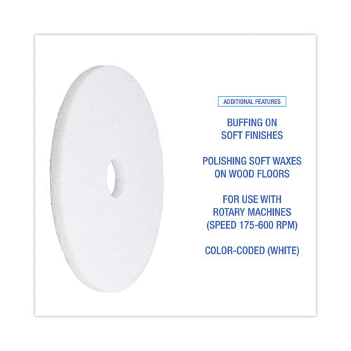 Image of Boardwalk® BWK4018WHI Polishing Floor Pads, 18" Diameter, White, 5/carton