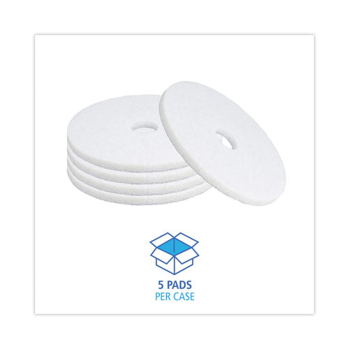 Image of Boardwalk® BWK4018WHI Polishing Floor Pads, 18" Diameter, White, 5/carton