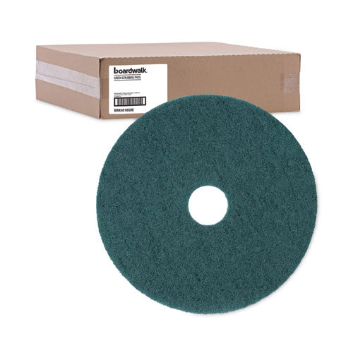 Image of Boardwalk® BWK4018GRE Heavy-Duty Scrubbing Floor Pads, 18" Diameter, Green, 5/carton