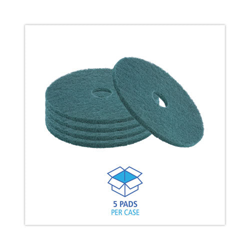Image of Boardwalk® BWK4018GRE Heavy-Duty Scrubbing Floor Pads, 18" Diameter, Green, 5/carton