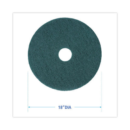 Image of Boardwalk® BWK4018GRE Heavy-Duty Scrubbing Floor Pads, 18" Diameter, Green, 5/carton