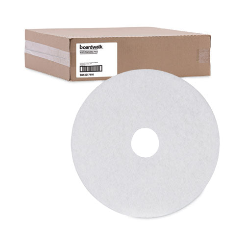 Image of Boardwalk® BWK4017WHI Polishing Floor Pads, 17" Diameter, White, 5/carton