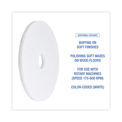 Image of Boardwalk® BWK4017WHI Polishing Floor Pads, 17" Diameter, White, 5/carton
