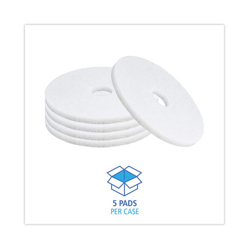 Image of Boardwalk® BWK4017WHI Polishing Floor Pads, 17" Diameter, White, 5/carton
