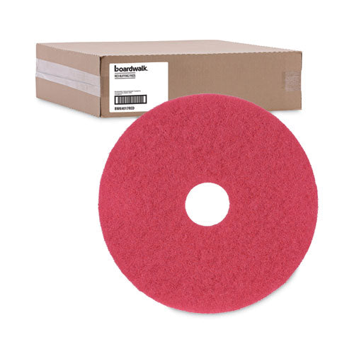 Image of Boardwalk® BWK4017RED Buffing Floor Pads, 17" Diameter, Red, 5/carton