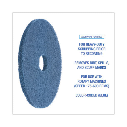 Image of BoardwalkÂ® Scrubbing Floor Pads, 17" Diameter, Blue, 5/carton