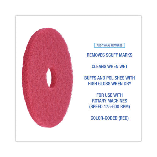 Image of BoardwalkÂ® Buffing Floor Pads, 15" Diameter, Red, 5/carton