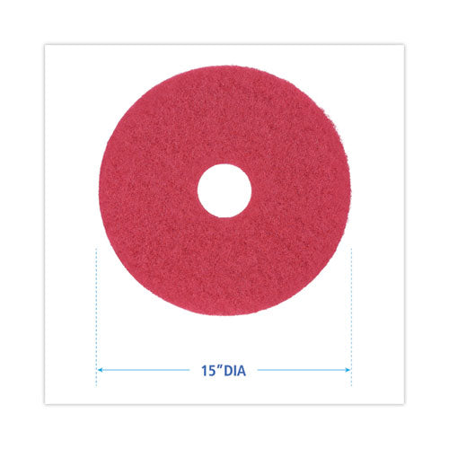 Image of BoardwalkÂ® Buffing Floor Pads, 15" Diameter, Red, 5/carton