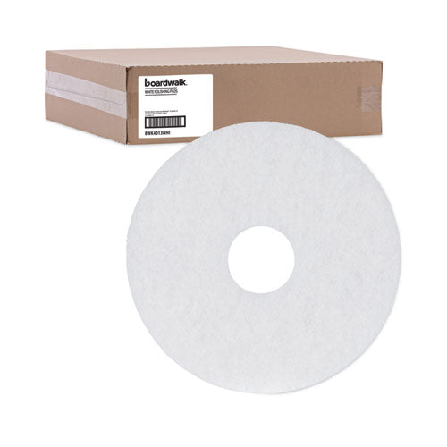 Image of Boardwalk® BWK4013WHI Polishing Floor Pads, 13" Diameter, White, 5/carton