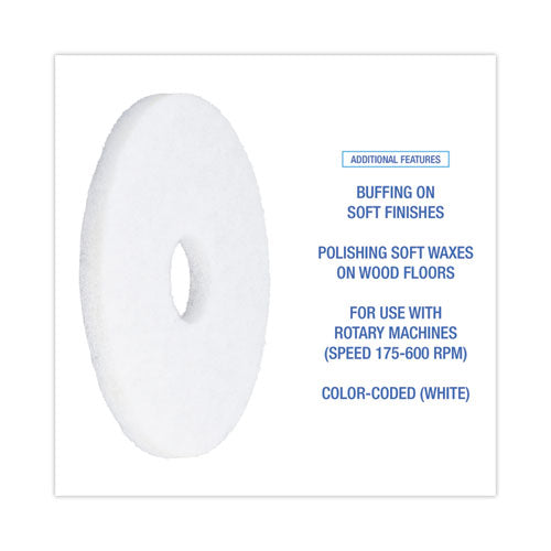 Image of Boardwalk® BWK4013WHI Polishing Floor Pads, 13" Diameter, White, 5/carton