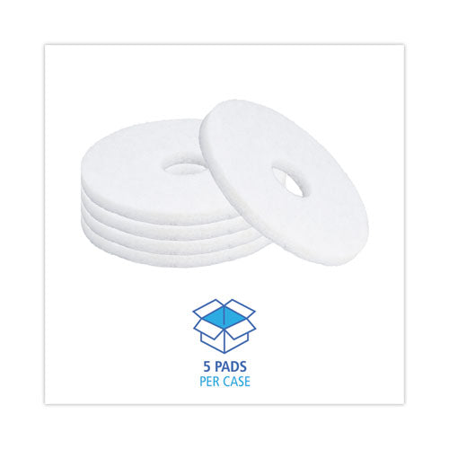 Image of Boardwalk® BWK4013WHI Polishing Floor Pads, 13" Diameter, White, 5/carton