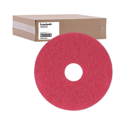 Image of Boardwalk® BWK4013RED Buffing Floor Pads, 13" Diameter, Red, 5/carton
