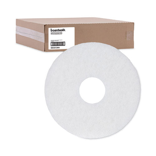 Image of Boardwalk® BWK4012WHI Polishing Floor Pads, 12" Diameter, White, 5/carton