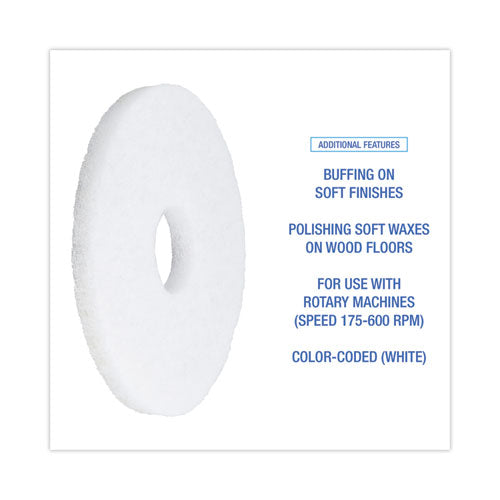Image of Boardwalk® BWK4012WHI Polishing Floor Pads, 12" Diameter, White, 5/carton