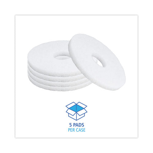 Image of Boardwalk® BWK4012WHI Polishing Floor Pads, 12" Diameter, White, 5/carton