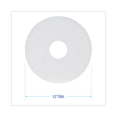 Image of Boardwalk® BWK4012WHI Polishing Floor Pads, 12" Diameter, White, 5/carton