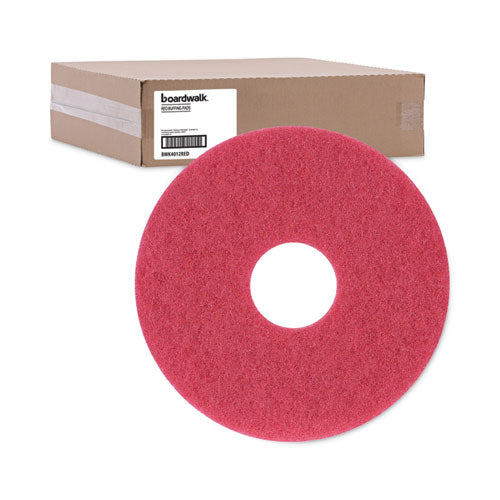 Image of Boardwalk® BWK4012RED Buffing Floor Pads, 12" Diameter, Red, 5/carton