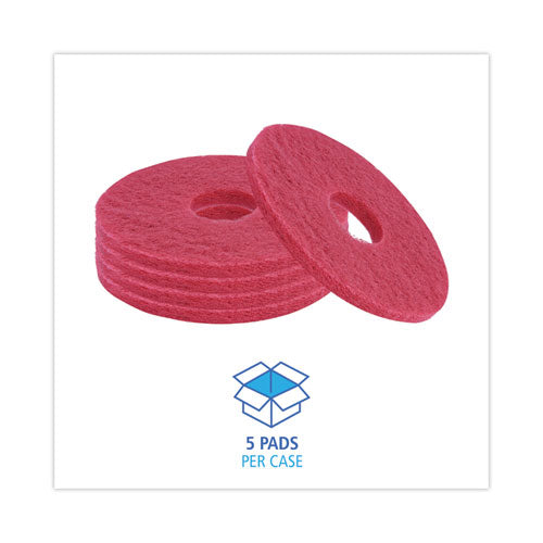Image of Boardwalk® BWK4012RED Buffing Floor Pads, 12" Diameter, Red, 5/carton