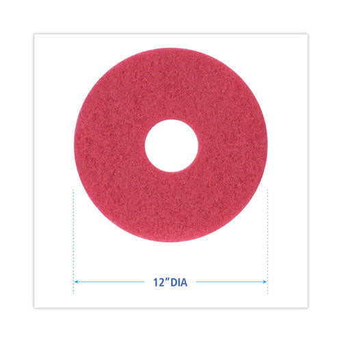 Image of Boardwalk® BWK4012RED Buffing Floor Pads, 12" Diameter, Red, 5/carton