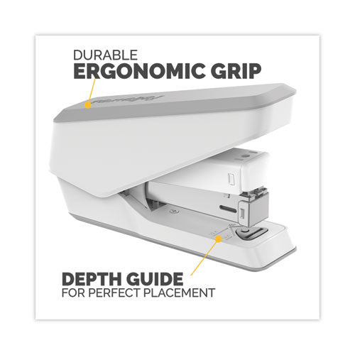 Image of Fellowes® 5011501 LX840 EasyPress Half Strip Stapler with Antimicrobial Protection, 25-Sheet Capacity, White