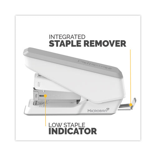 Image of Fellowes® 5011501 LX840 EasyPress Half Strip Stapler with Antimicrobial Protection, 25-Sheet Capacity, White