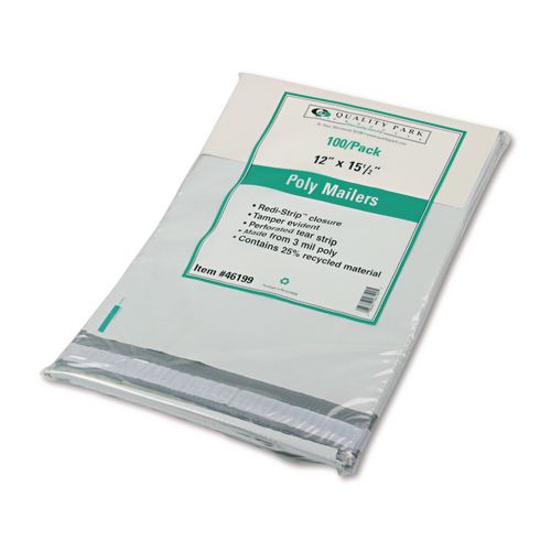 Image of Quality Park Redi-Strip Poly Mailer, #5, Square Flap with Perforated Strip, Redi-Strip Adhesive Closure, 12 x 15.5, White, 100/Pack