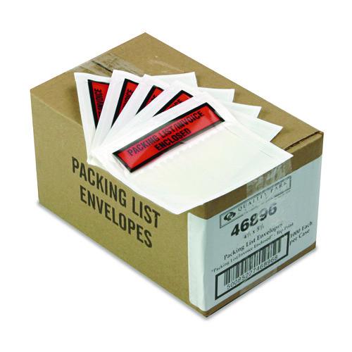 Image of Quality Park Self-Adhesive Packing List Envelope, Top-Print Front: Packing List/Invoice Enclosed, 4.5 x 5.5, Clear/Orange, 1,000/Carton