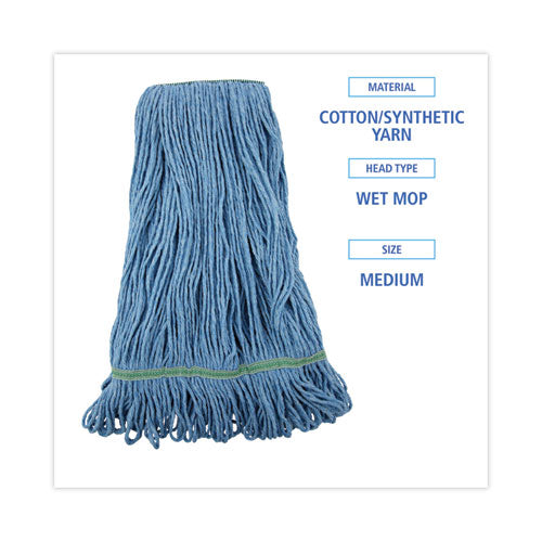 Image of Boardwalk® BWK502BLNBCT Super Loop Wet Mop Head, Cotton/synthetic Fiber, 1" Headband, Medium Size, Blue, 12/carton