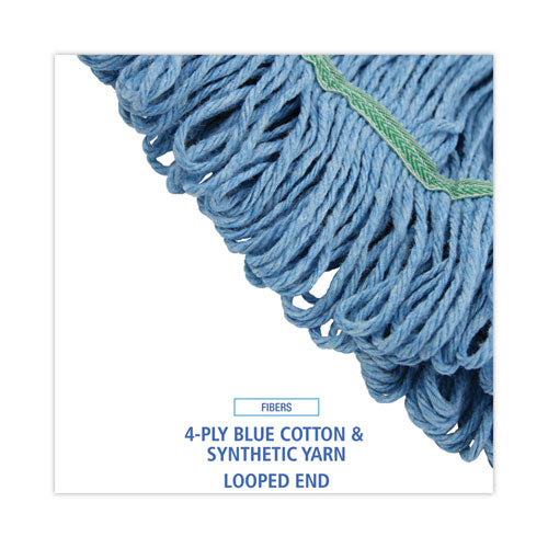 Image of Boardwalk® BWK502BLNBCT Super Loop Wet Mop Head, Cotton/synthetic Fiber, 1" Headband, Medium Size, Blue, 12/carton