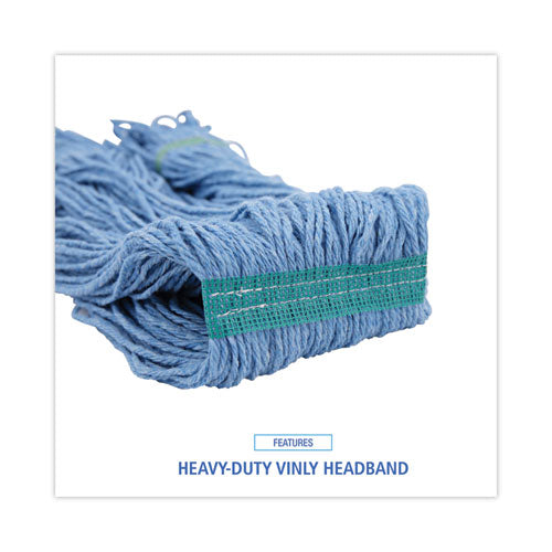Image of Boardwalk® BWK502BLNB Super Loop Wet Mop Head, Cotton/synthetic Fiber, 1" Headband, Medium Size, Blue