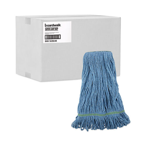 Image of Boardwalk® BWK502BLNBCT Super Loop Wet Mop Head, Cotton/synthetic Fiber, 1" Headband, Medium Size, Blue, 12/carton