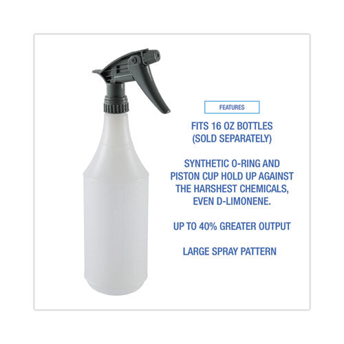 Image of Boardwalk® 511301 Chemical-Resistant Trigger Sprayer 320CR, 7.25" Tube, Fits 16 oz Bottles, Gray, 24/Carton