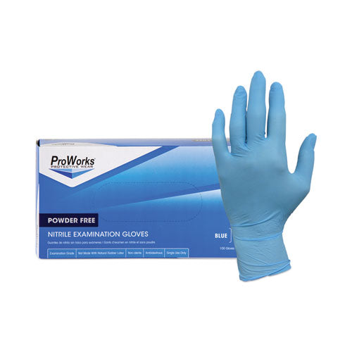 Image of HOSPECO® GL-N106FL ProWorks Exam Grade Disposable Nitrile Gloves, Powder-Free, Large, 5.5 mil Thick, 9.5" Long, Blue, 100/Box, 10 Boxes/Carton