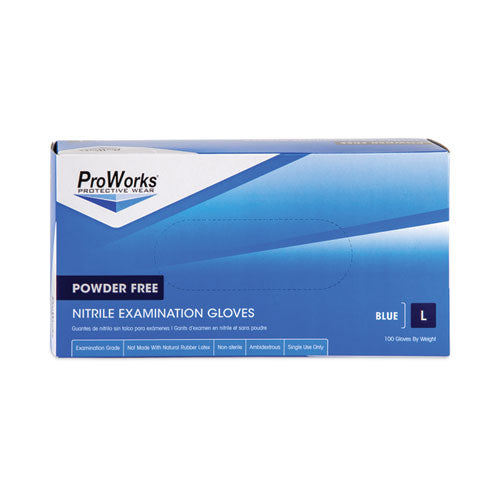 Image of HOSPECO® GL-N106FL ProWorks Exam Grade Disposable Nitrile Gloves, Powder-Free, Large, 5.5 mil Thick, 9.5" Long, Blue, 100/Box, 10 Boxes/Carton