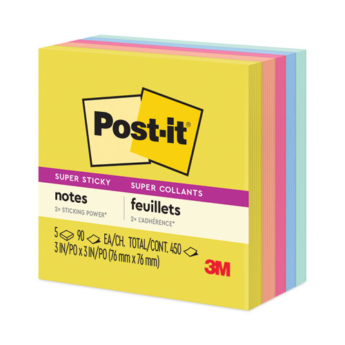 Image of Post-it® Notes Super Sticky 654-5SSJOY Note Pads in Summer Joy Collection Colors, 3" x 3", Summer Joy Collection Colors, 90 Sheets/Pad, 5 Pads/Pack